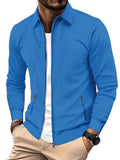 Lightweight everyday zip front jacket in blue, front view