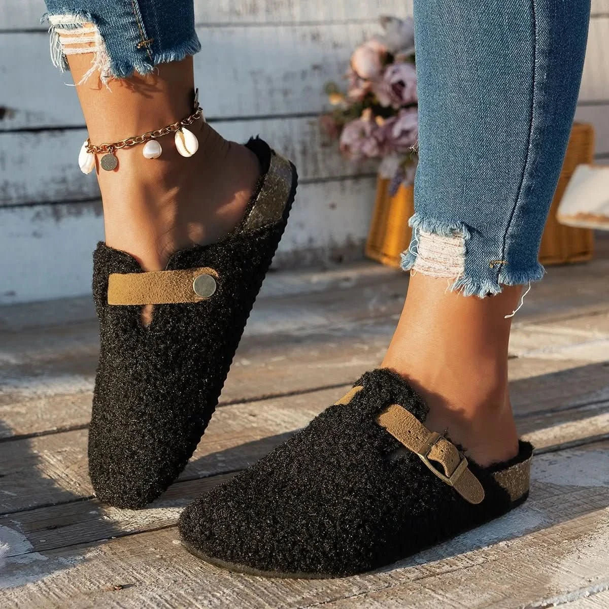 Sheepskin-Look Wool Slippers (Women)