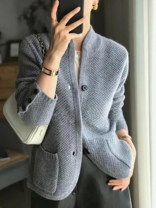 Soft knit button cardigan in beige, front view