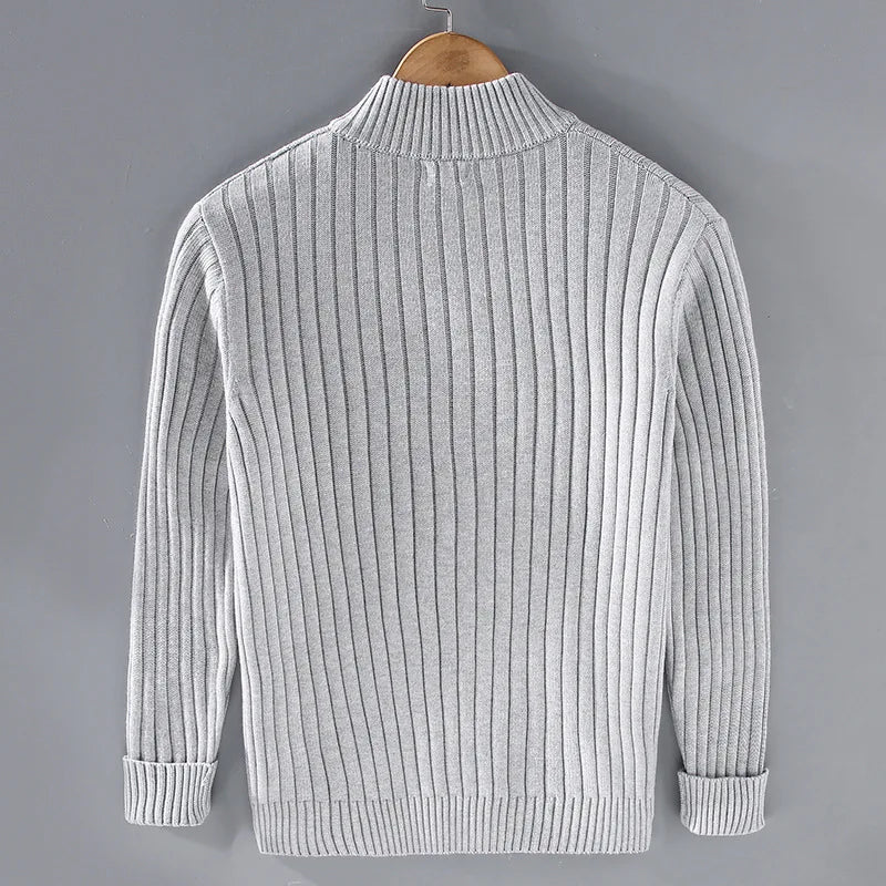 Zip Front Knit Cardigan Ribbed Trim