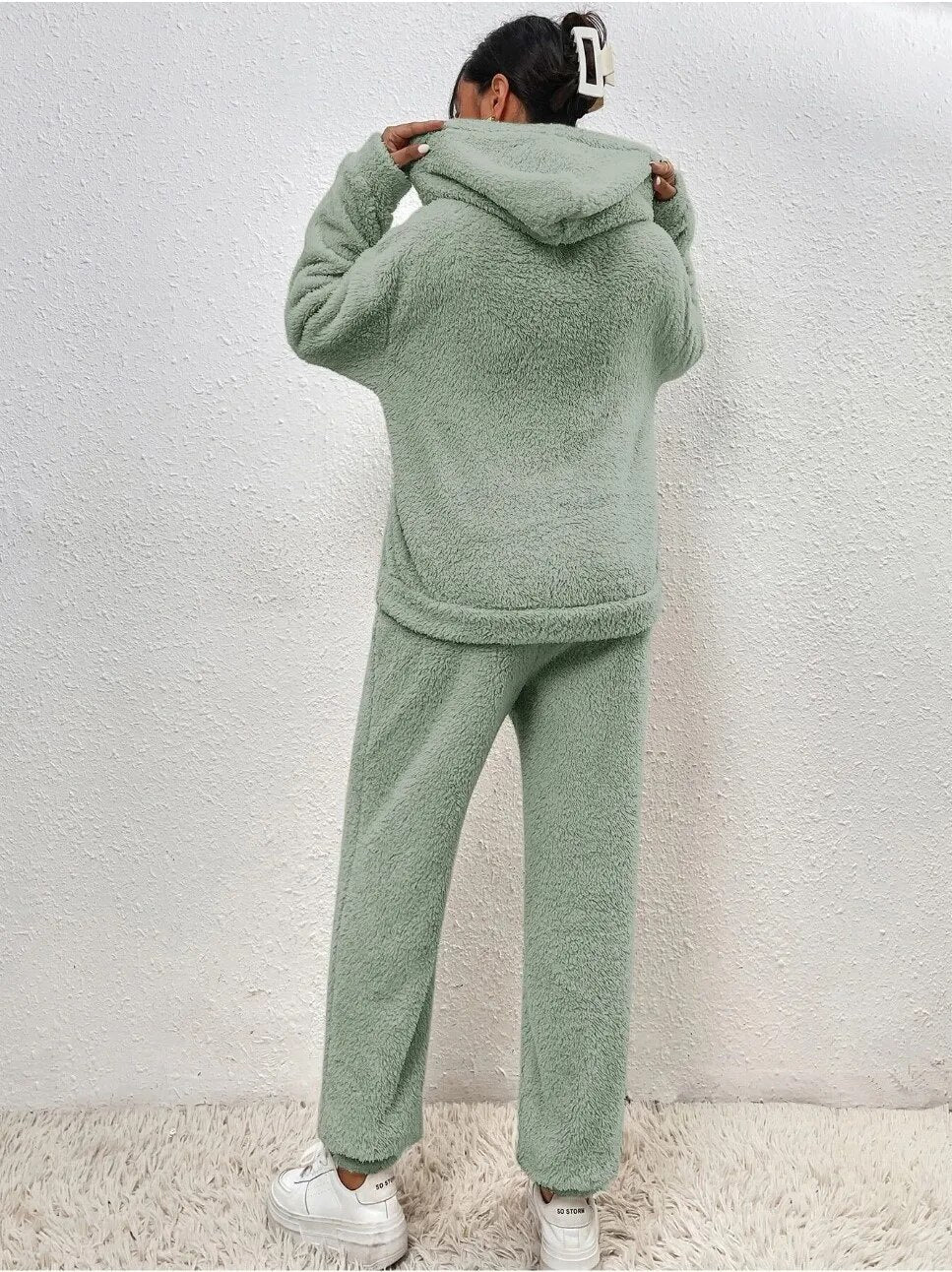 Loungewear Set Teddy Fleece Hooded Two Piece