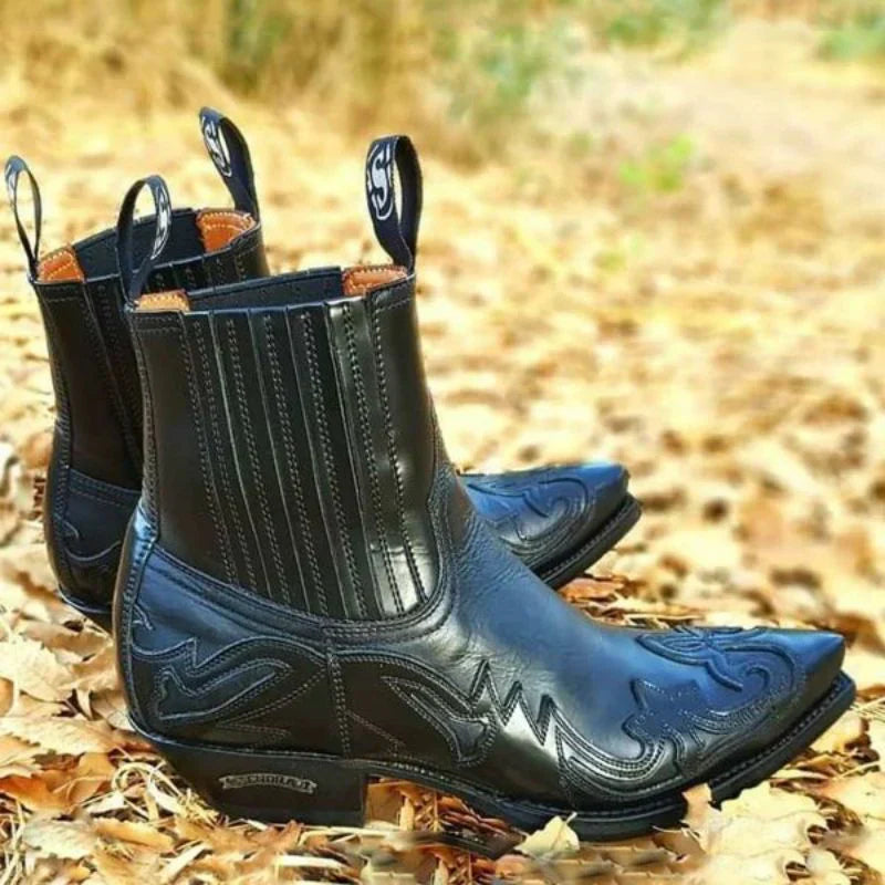 Vintage Cowboy Boots Leather-Look Western