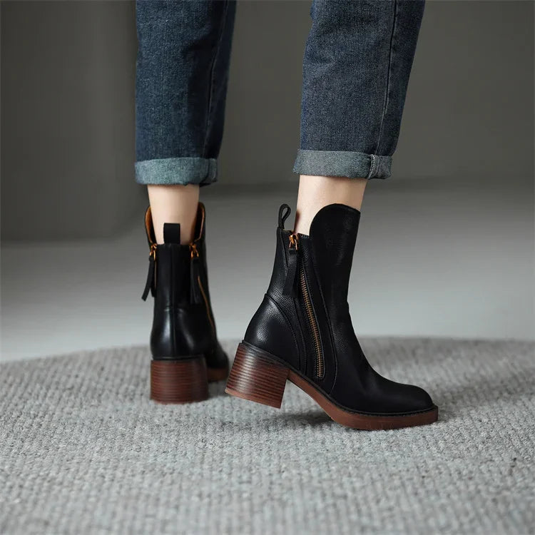 Premium Leather Ankle Boots - Elegant Timeless Style