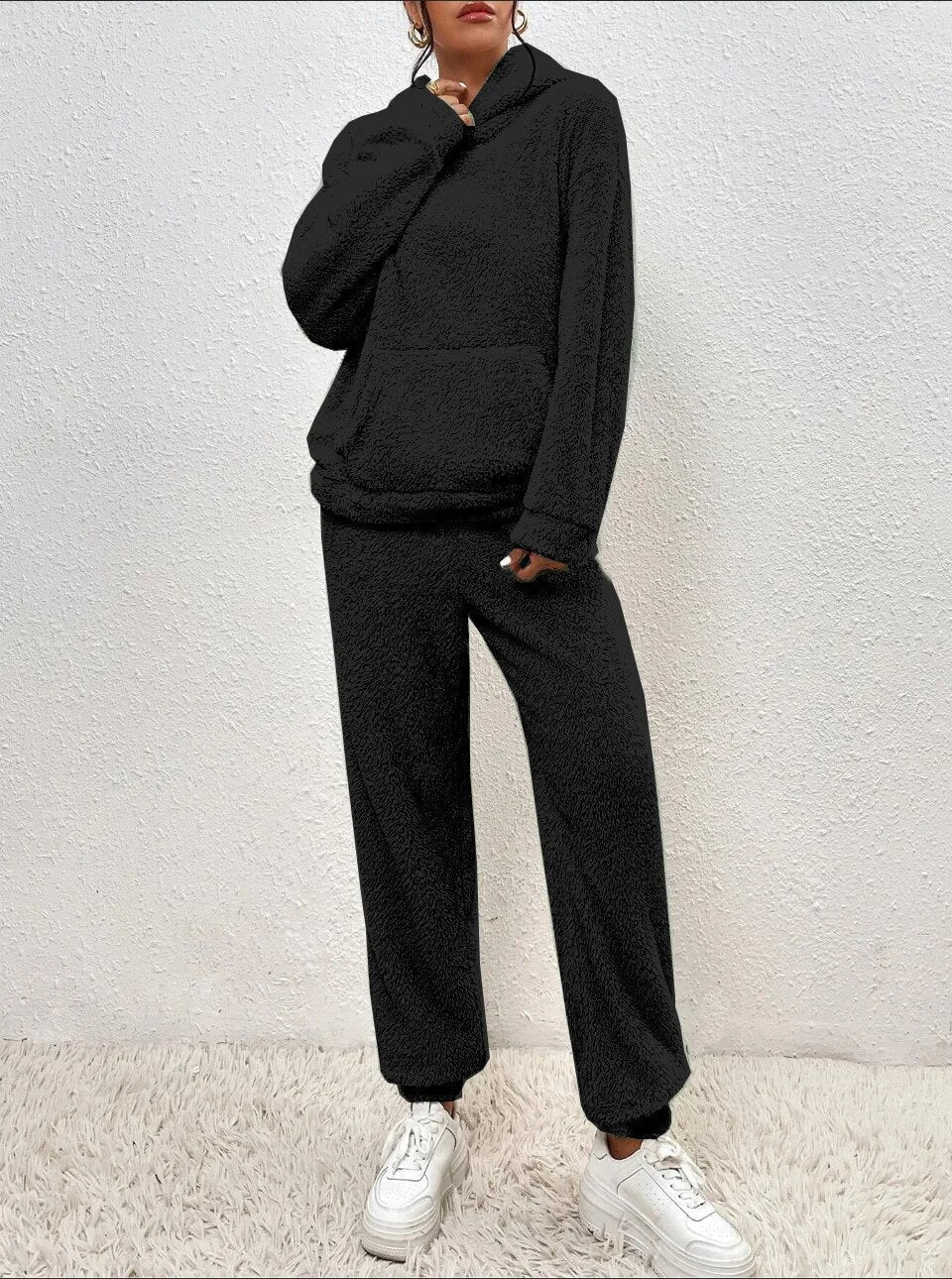 Loungewear Set Teddy Fleece Hooded Two Piece