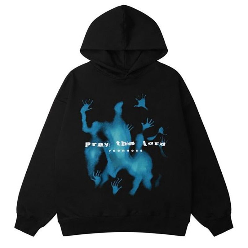 Oversized graphic print sweatshirt in black, front view