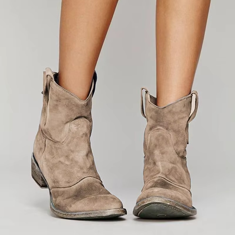 Ankle Boots Western Pointed Toe Slip On