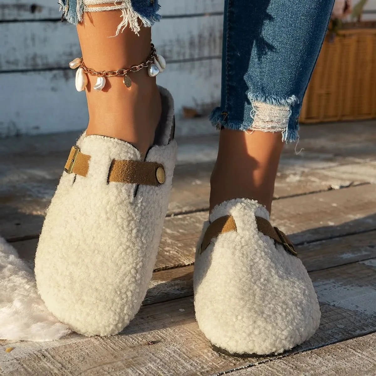 Sheepskin-Look Wool Slippers (Women)