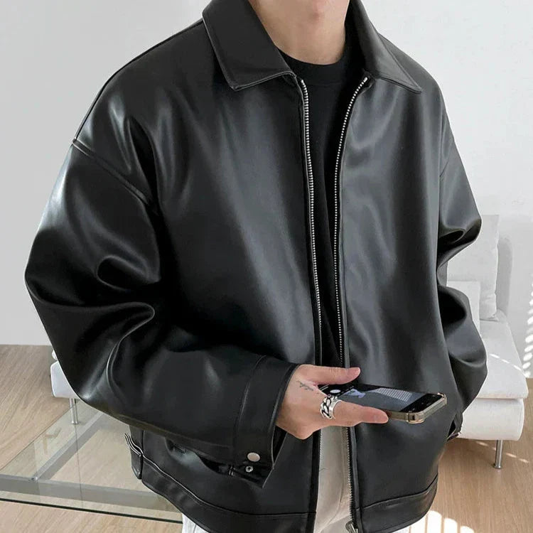 Oversized Bomber Jacket Leather-Look