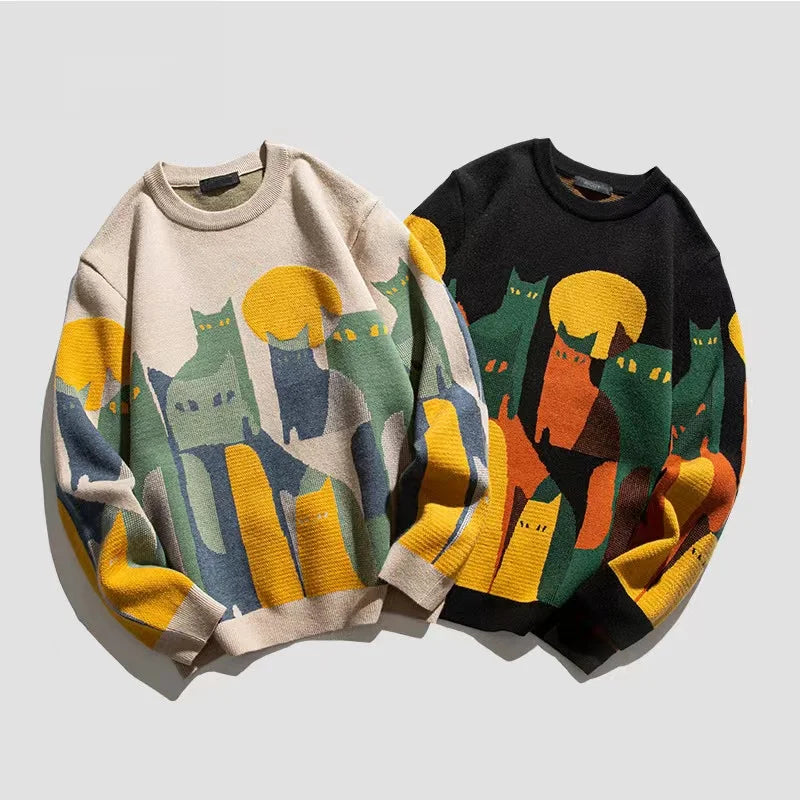 Printed Knit Jumper Oversized Ribbed Trims