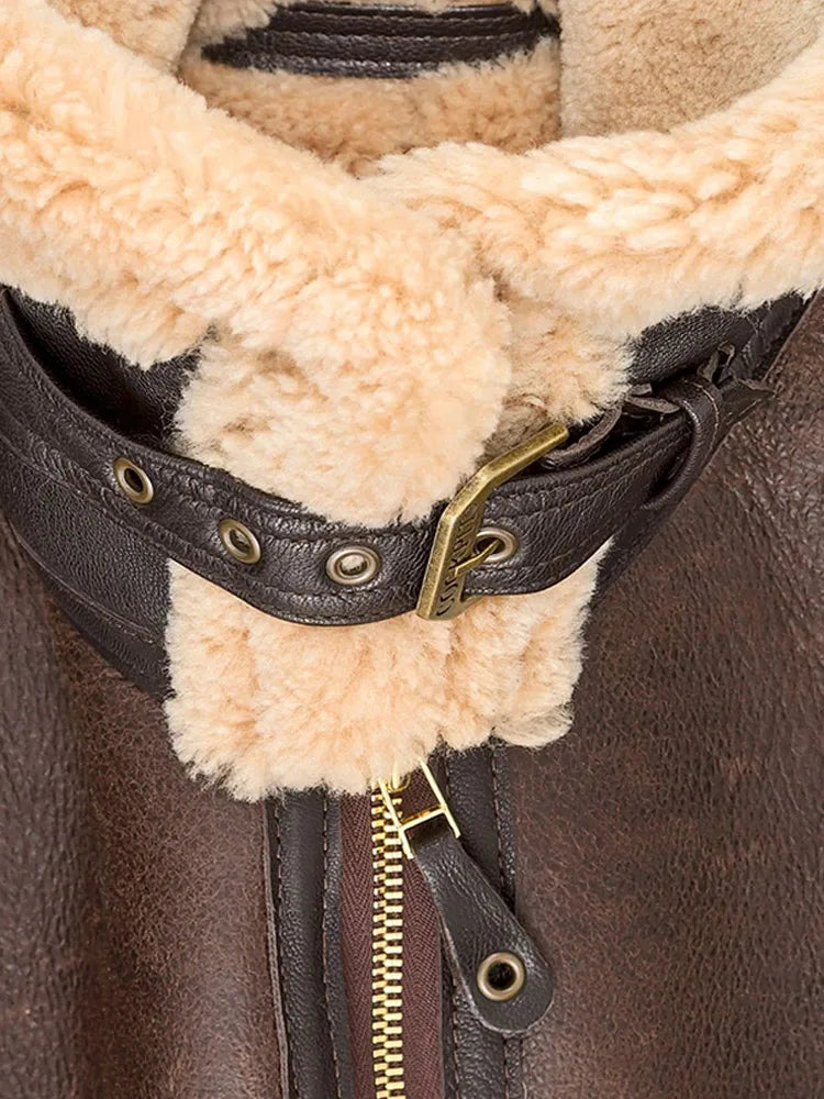 Aviator Jacket Leather-Look Shearling Collar