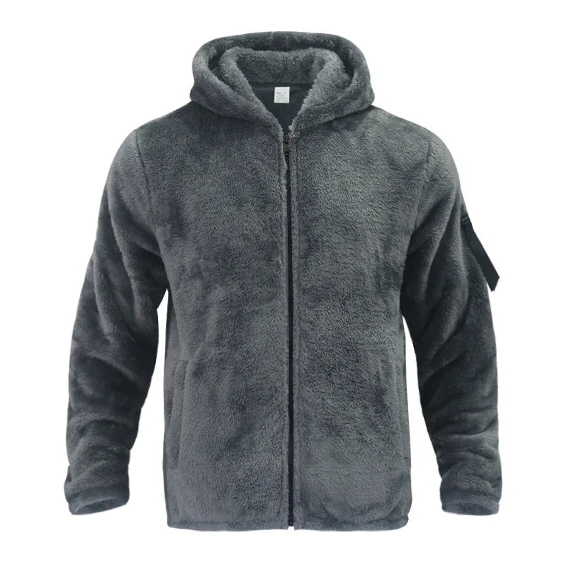 Fleece lined winter jacket in navy blue, front view