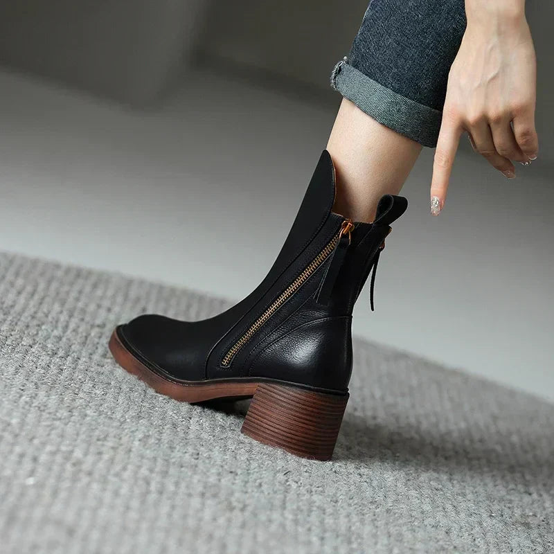 Premium Leather Ankle Boots - Elegant Timeless Style