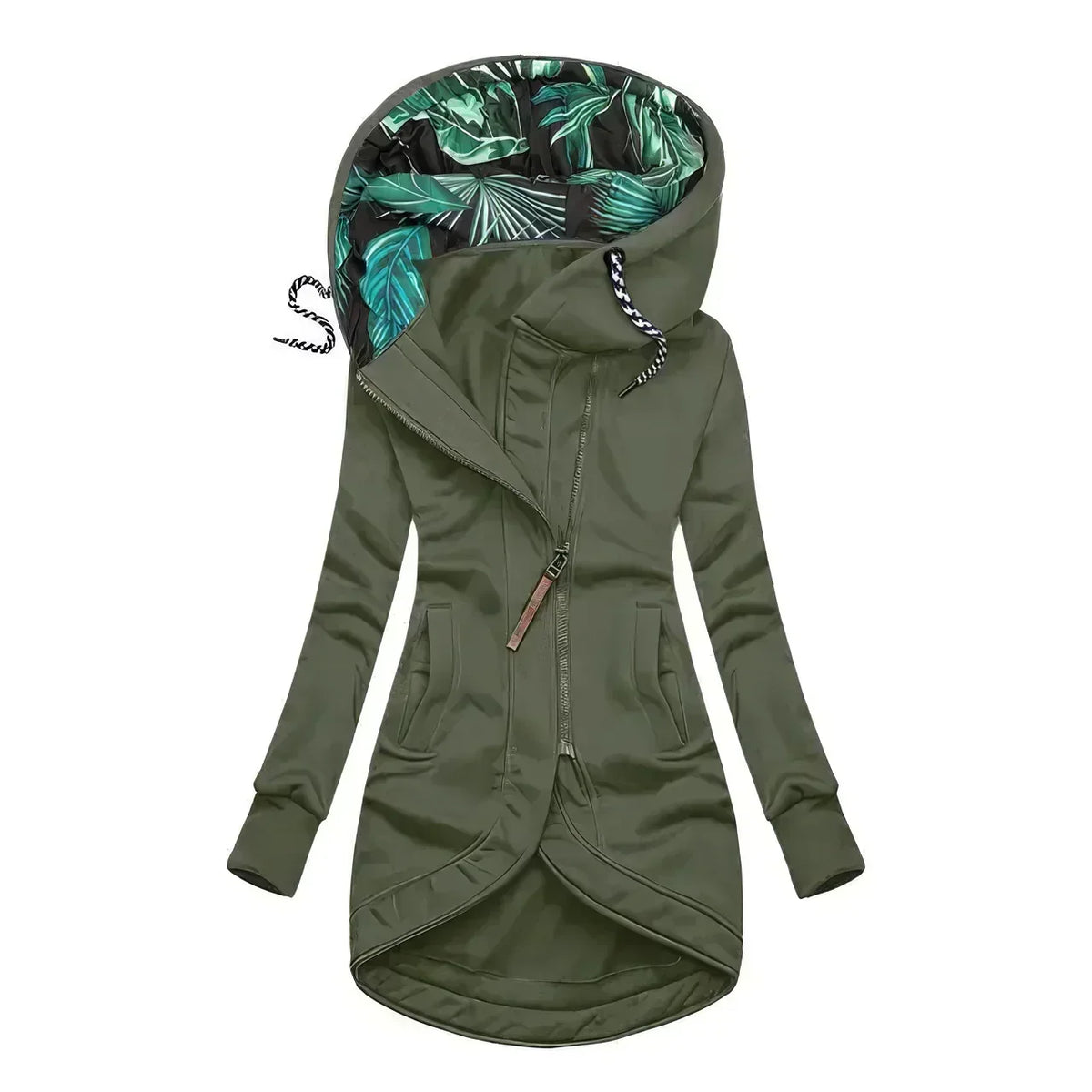 Hooded Jacket – Asymmetric Zip Design