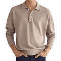 Knitted polo jumper with button placket in khaki, front view