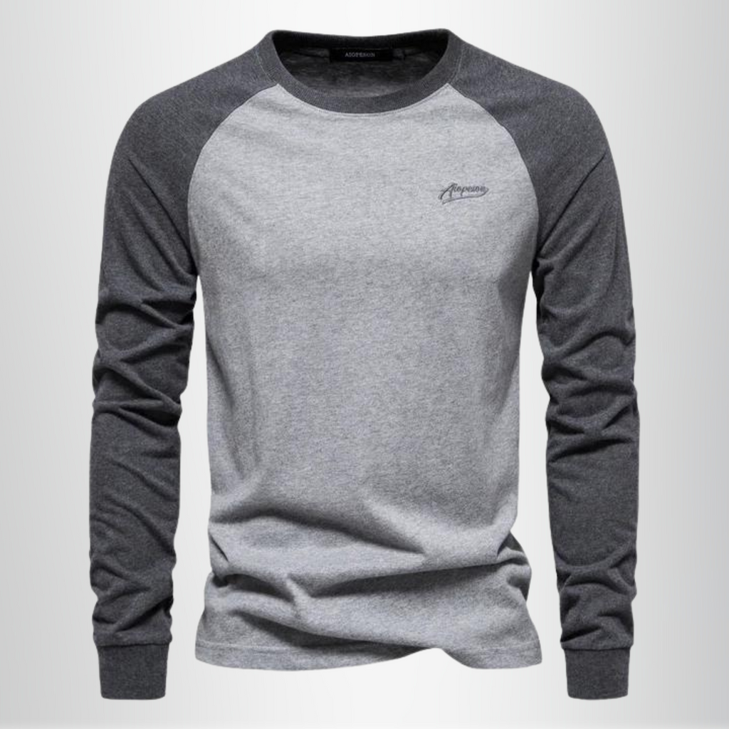 Merino wool raglan long sleeve shirt in grey, front view