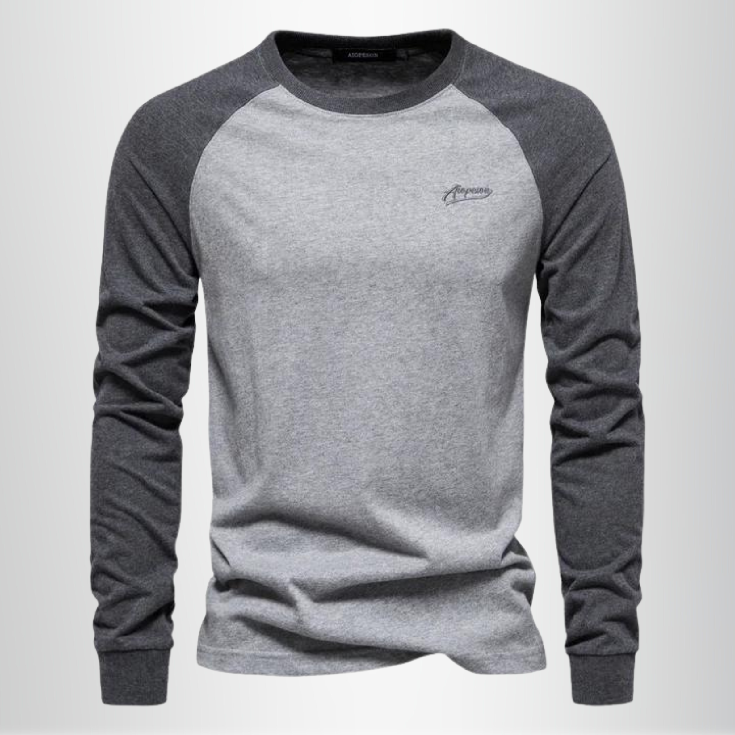 Merino wool raglan long sleeve shirt in grey, front view