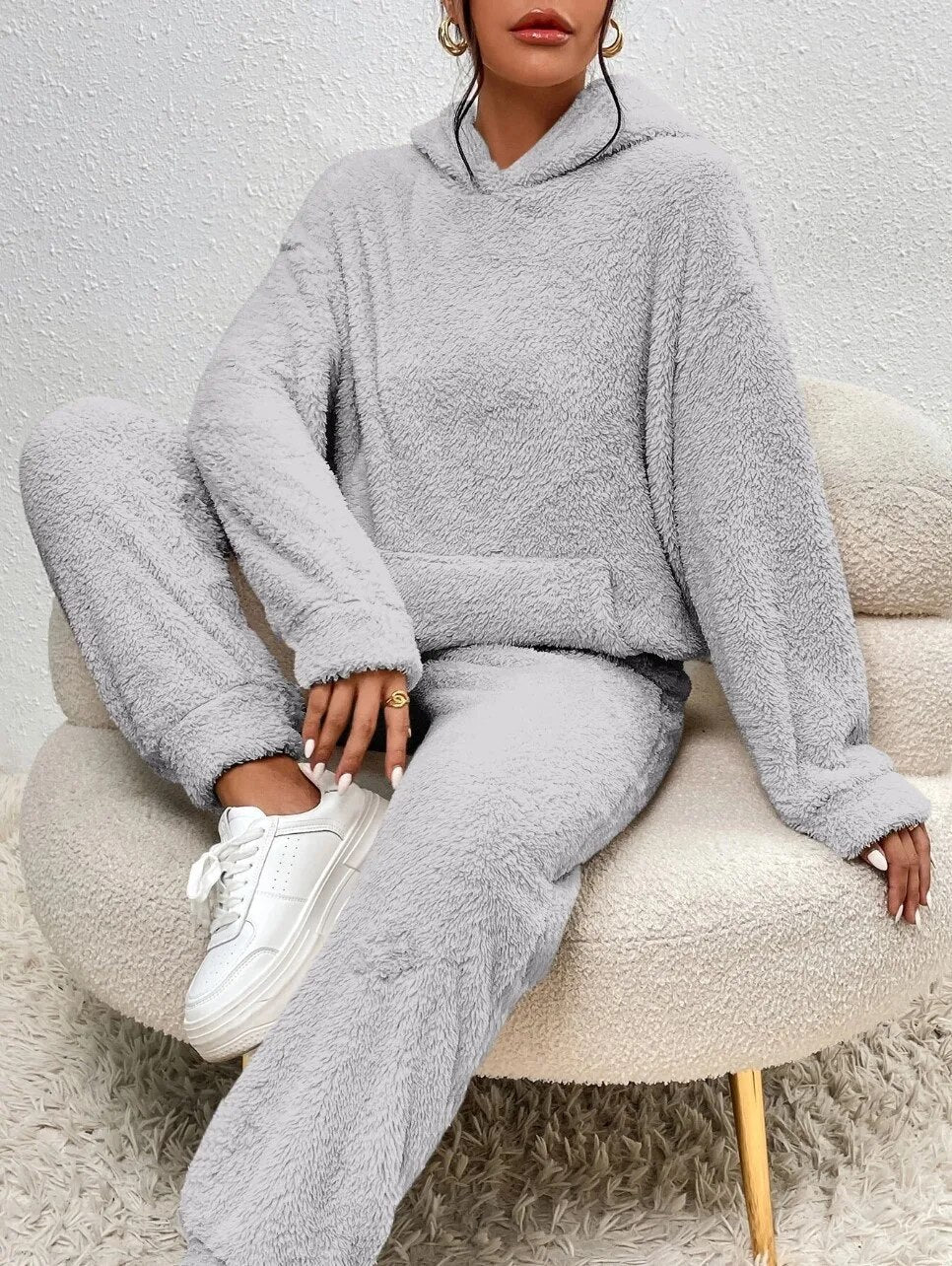 Loungewear Set Teddy Fleece Hooded Two Piece