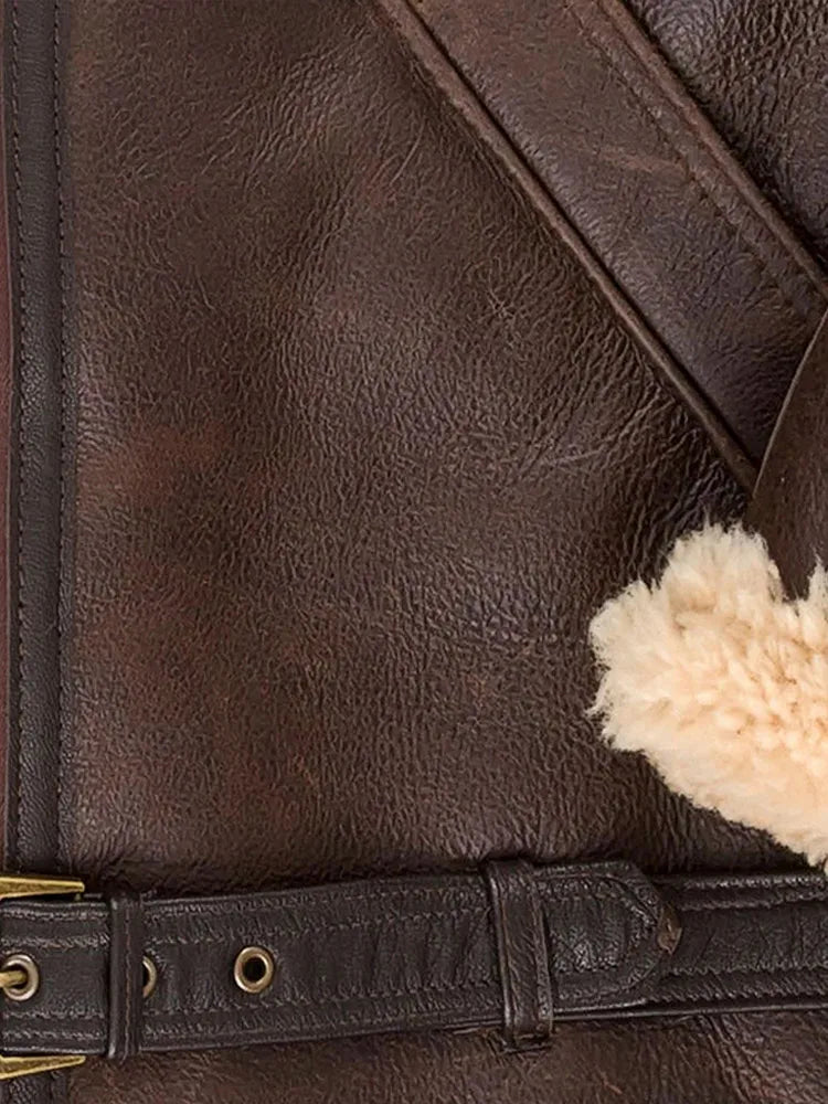 Aviator Jacket Leather-Look Shearling Collar