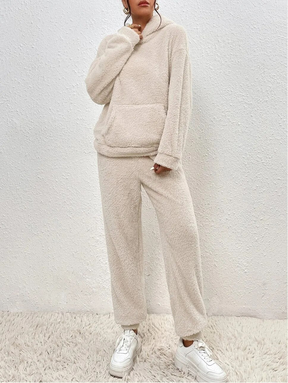 Loungewear Set Teddy Fleece Hooded Two Piece