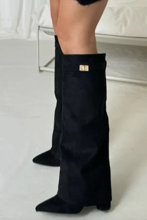 Knee-High Boots Fold Over Pointed Toe