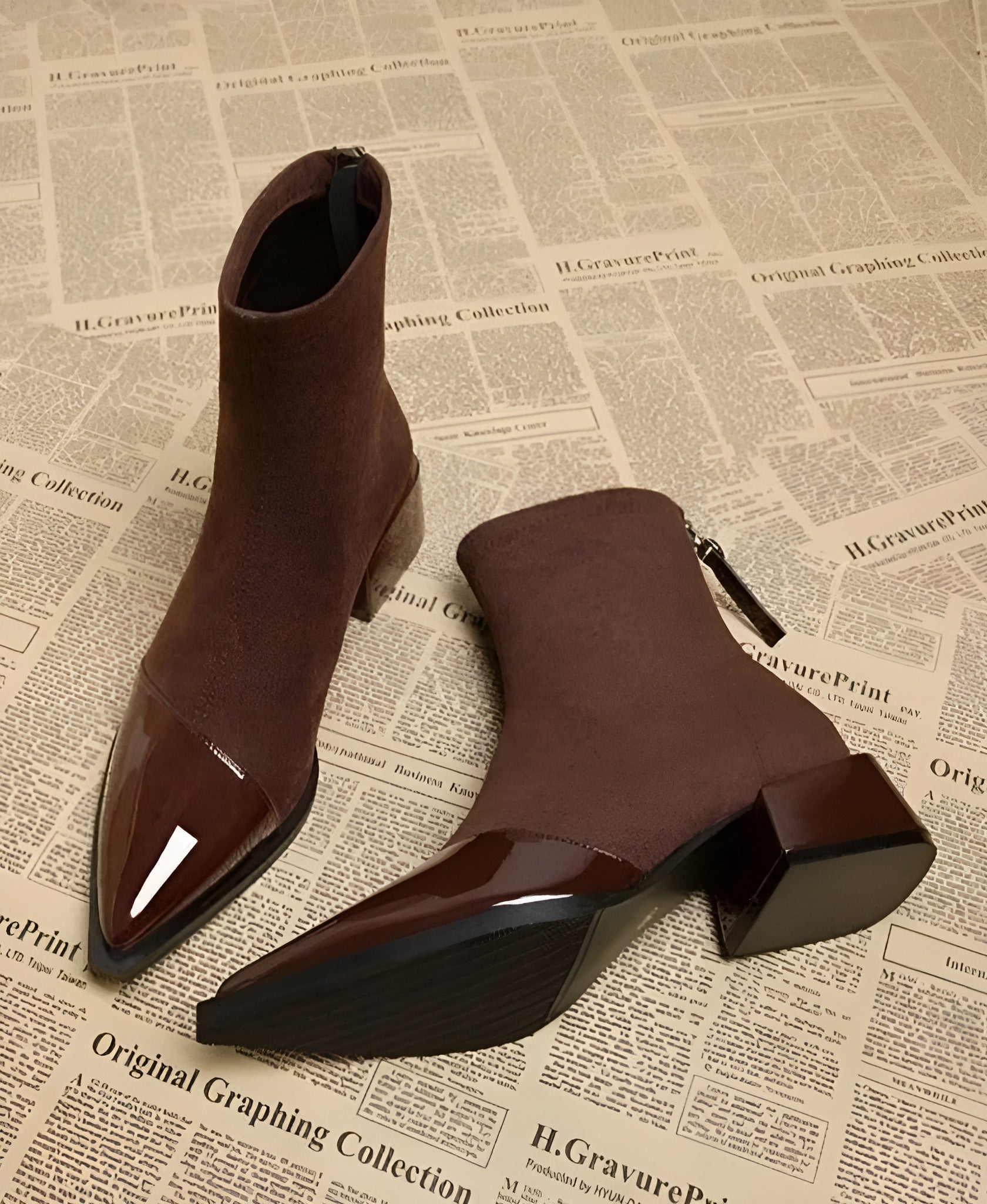 Suede-look block-heel ankle boots in brown, side view