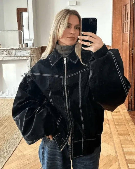 Leather-Look Jacket Oversized Casual Biker