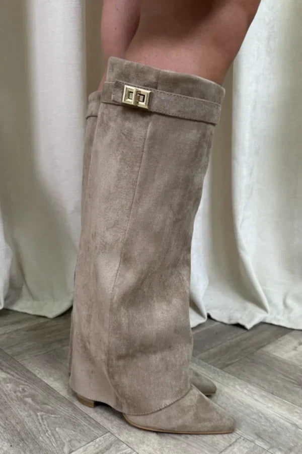Knee-High Boots Fold Over Pointed Toe