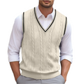 Beige sleeveless V-neck knit vest