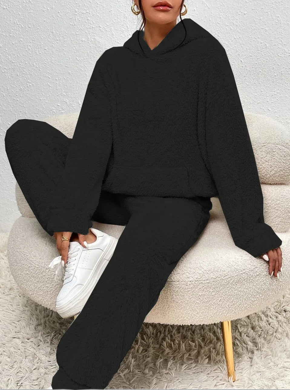 Loungewear Set Teddy Fleece Hooded Two Piece