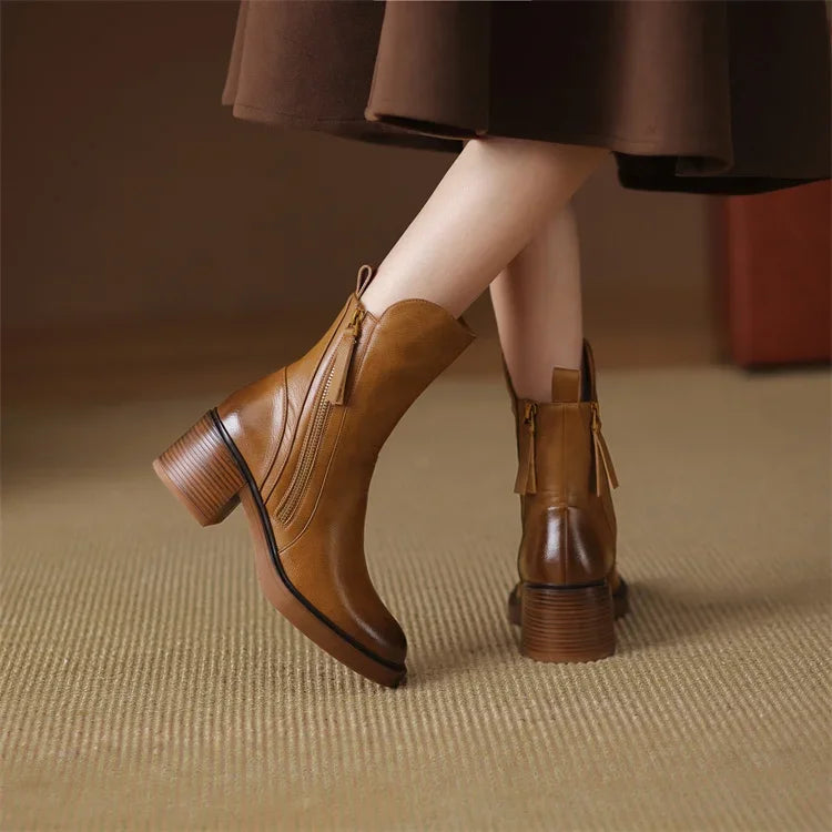 Premium Leather Ankle Boots - Elegant Timeless Style