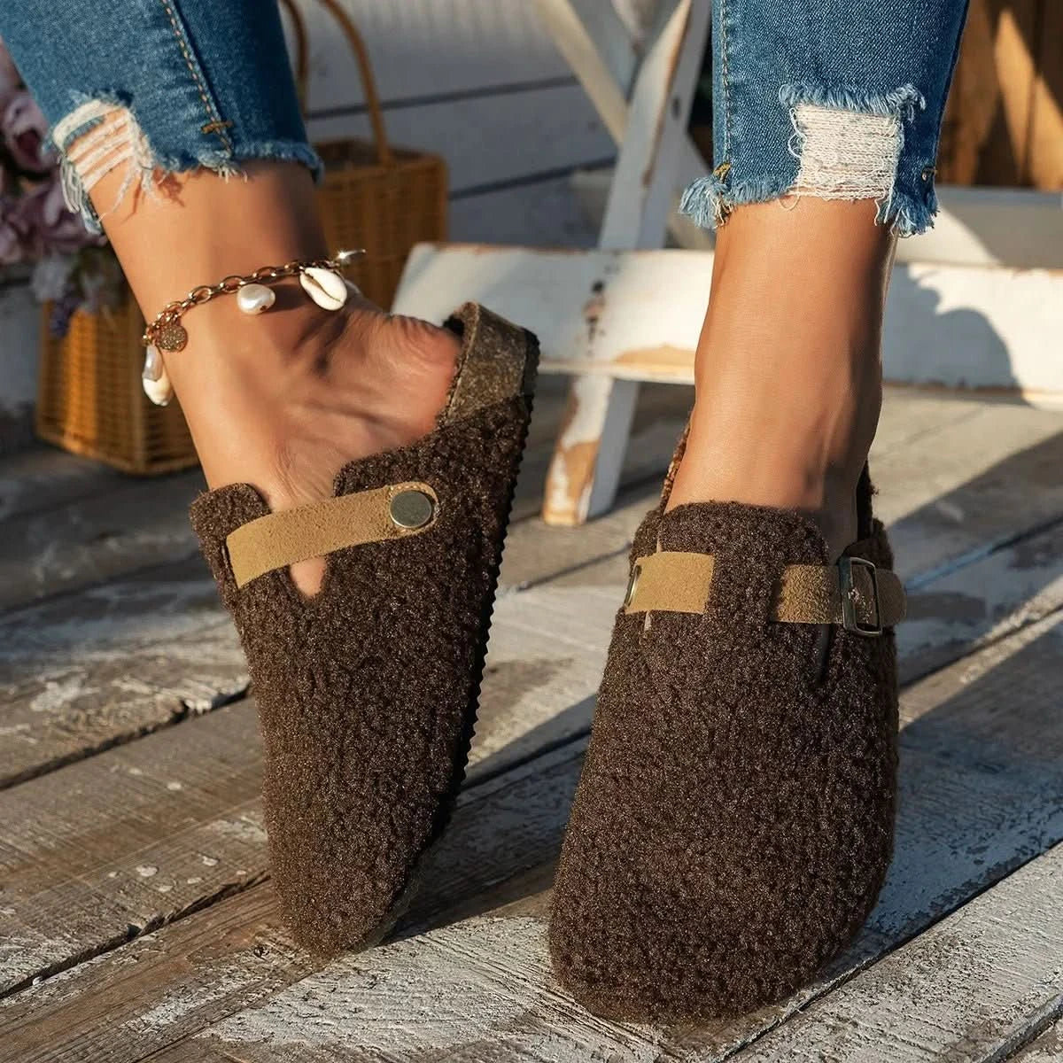 Sheepskin-Look Wool Slippers (Women)