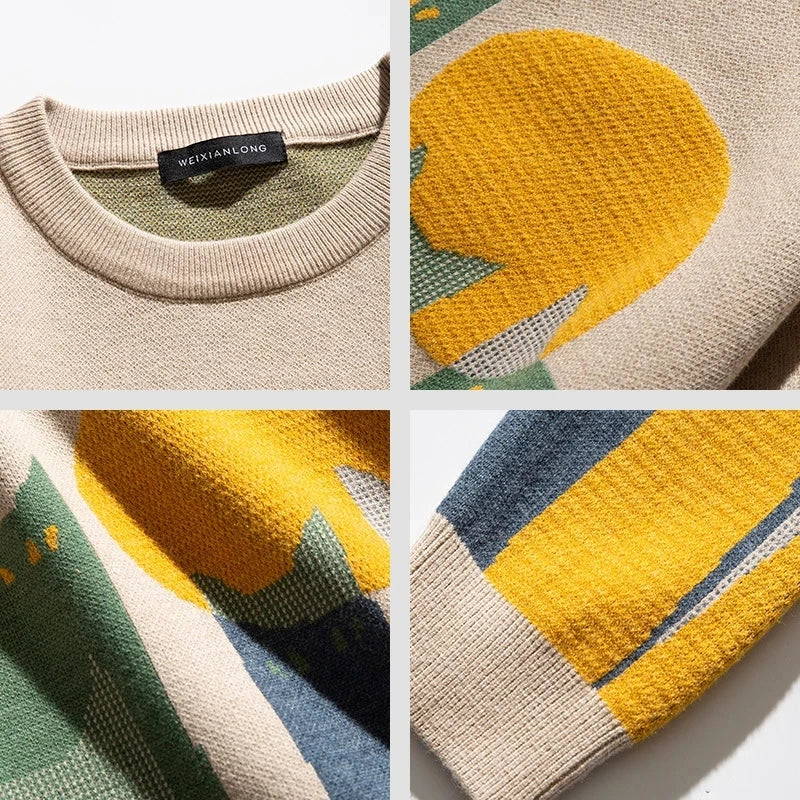 Printed Knit Jumper Oversized Ribbed Trims