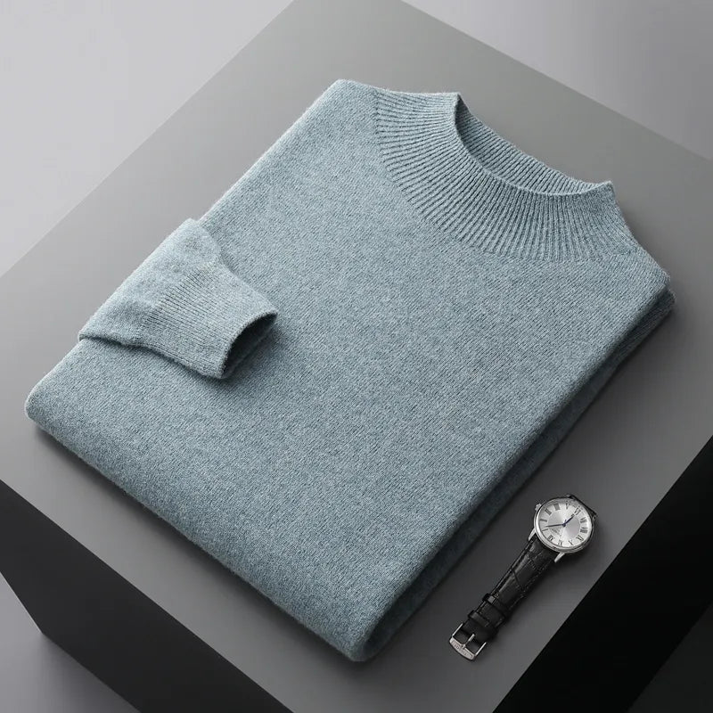Soft touch wool blend crew neck jumper in sky blue, front view