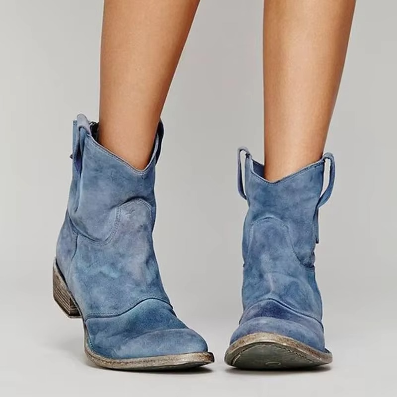 Western ankle boots with pointed toe in beige, side view