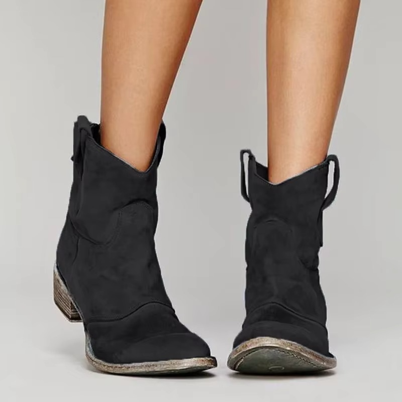 Ankle Boots Western Pointed Toe Slip On