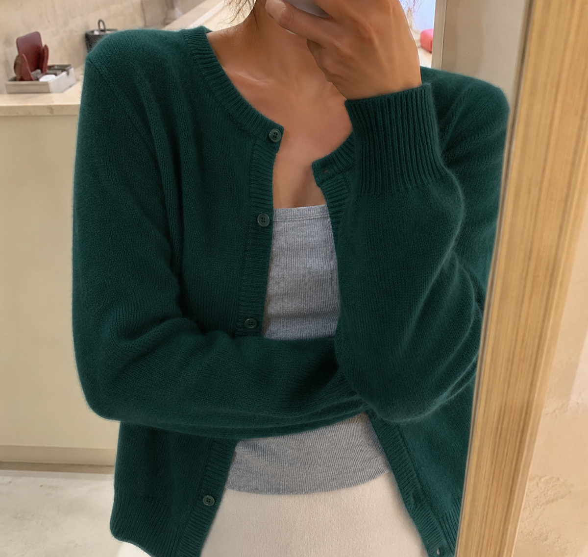 Soft Knit Cardigan - Button Front Round Neckline