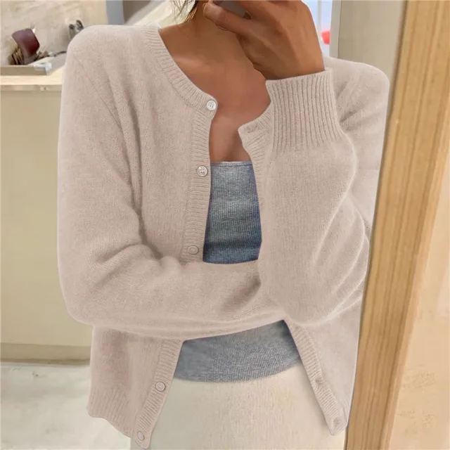 Soft Knit Cardigan - Button Front Round Neckline