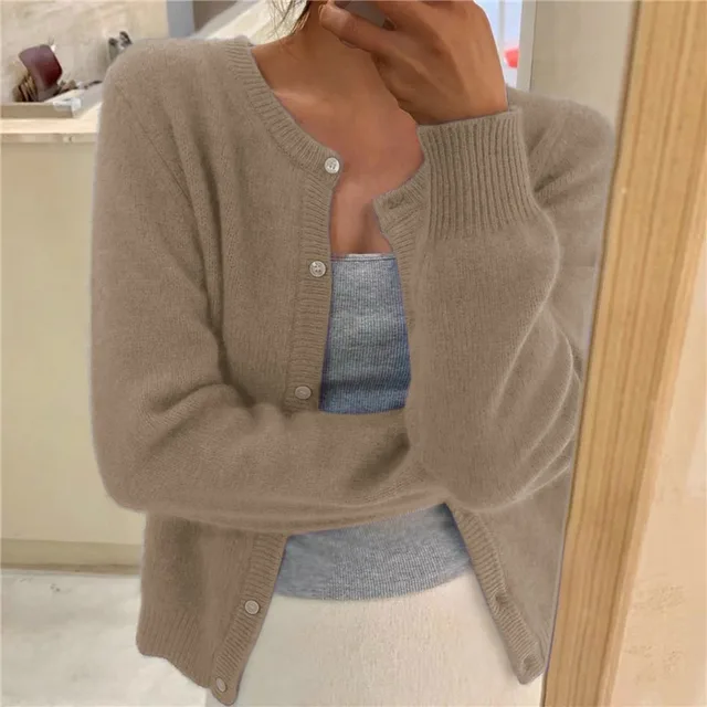 Soft Knit Cardigan - Button Front Round Neckline