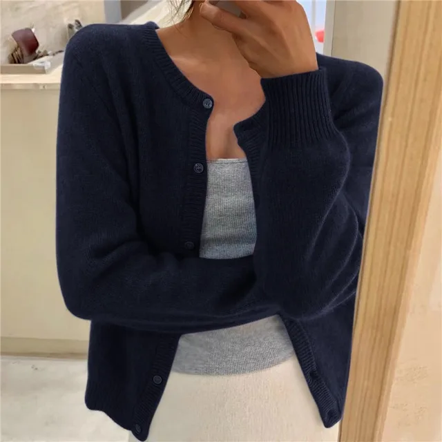 Soft Knit Cardigan - Button Front Round Neckline