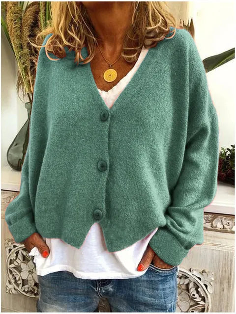 Knit Cardigan V-Neck Button Front