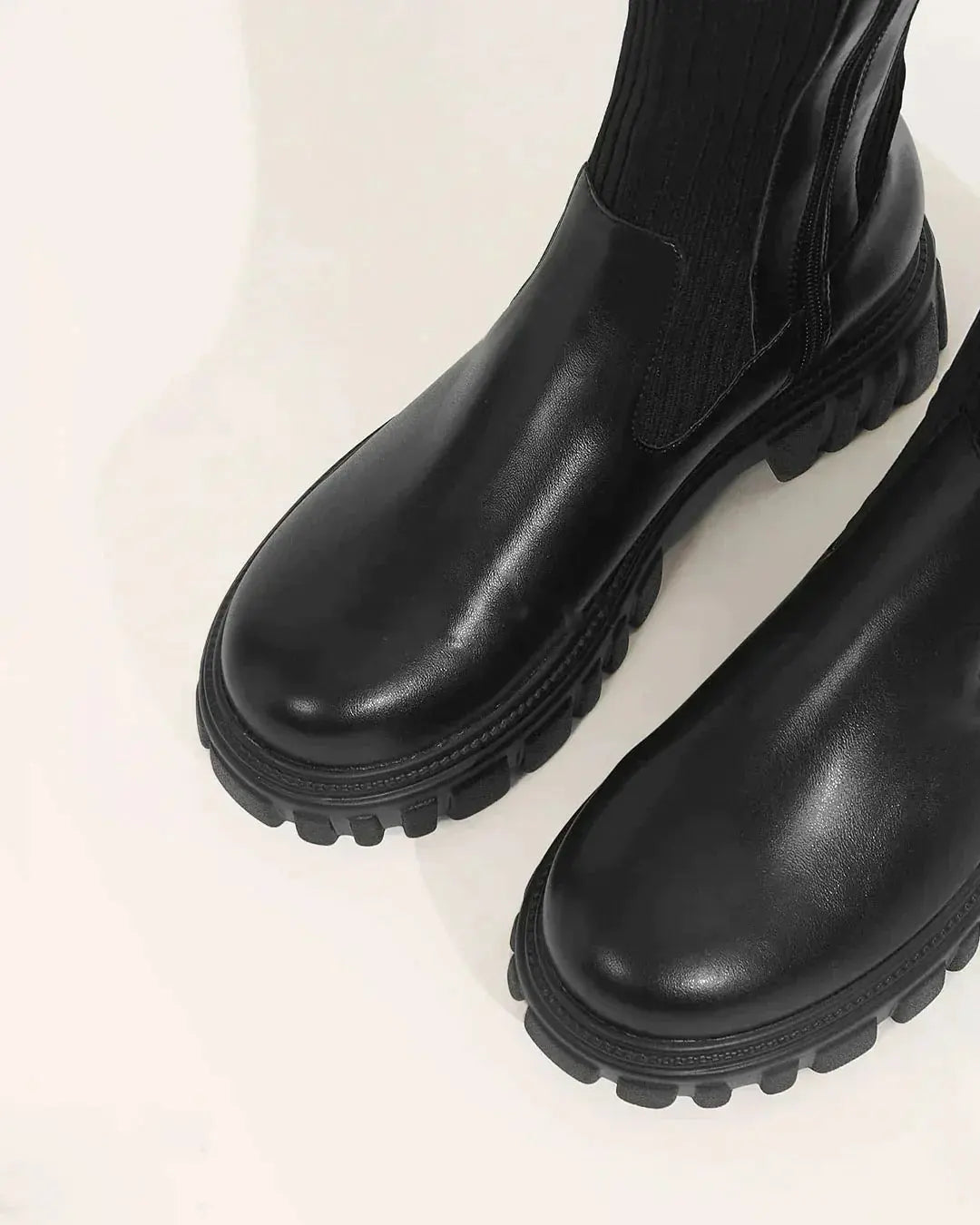 Knee High Boots Ribbed Stretch Knit