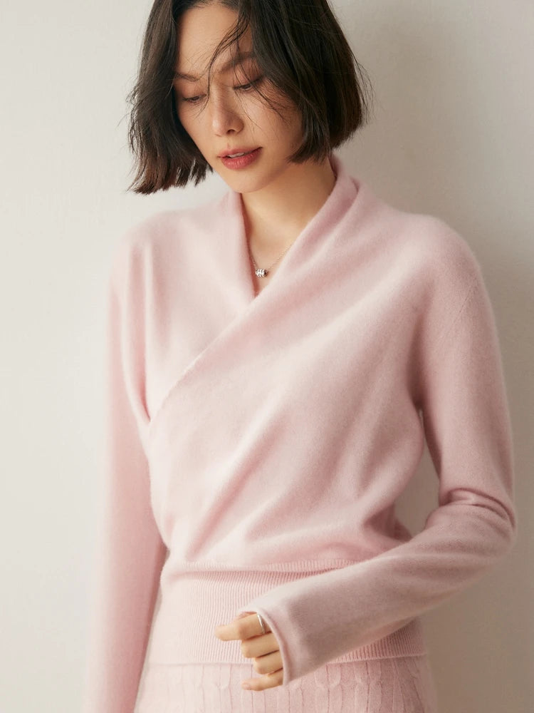 Cashmere Sweater with Crossover Collar