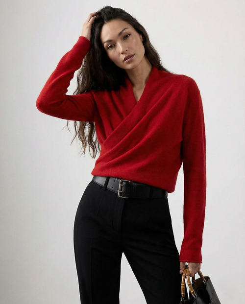 Cashmere Sweater with Crossover Collar