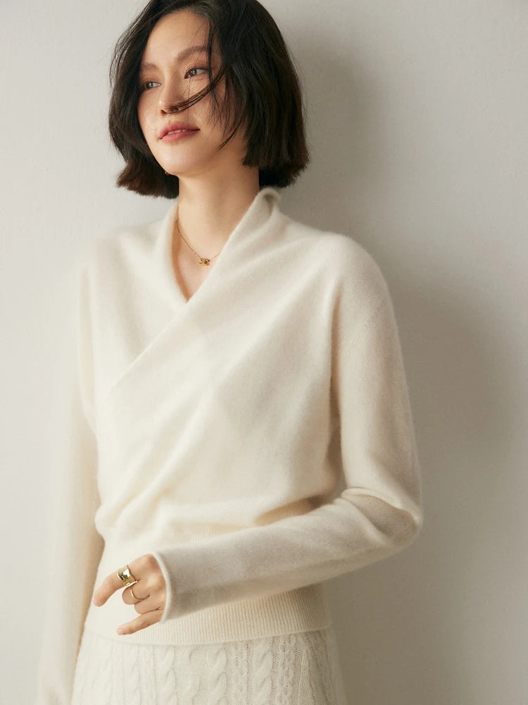 Cashmere Sweater with Crossover Collar