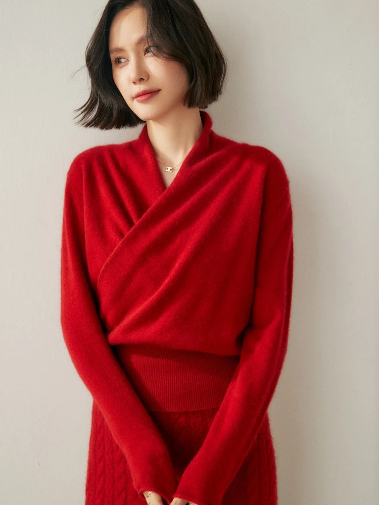 Cashmere Sweater with Crossover Collar