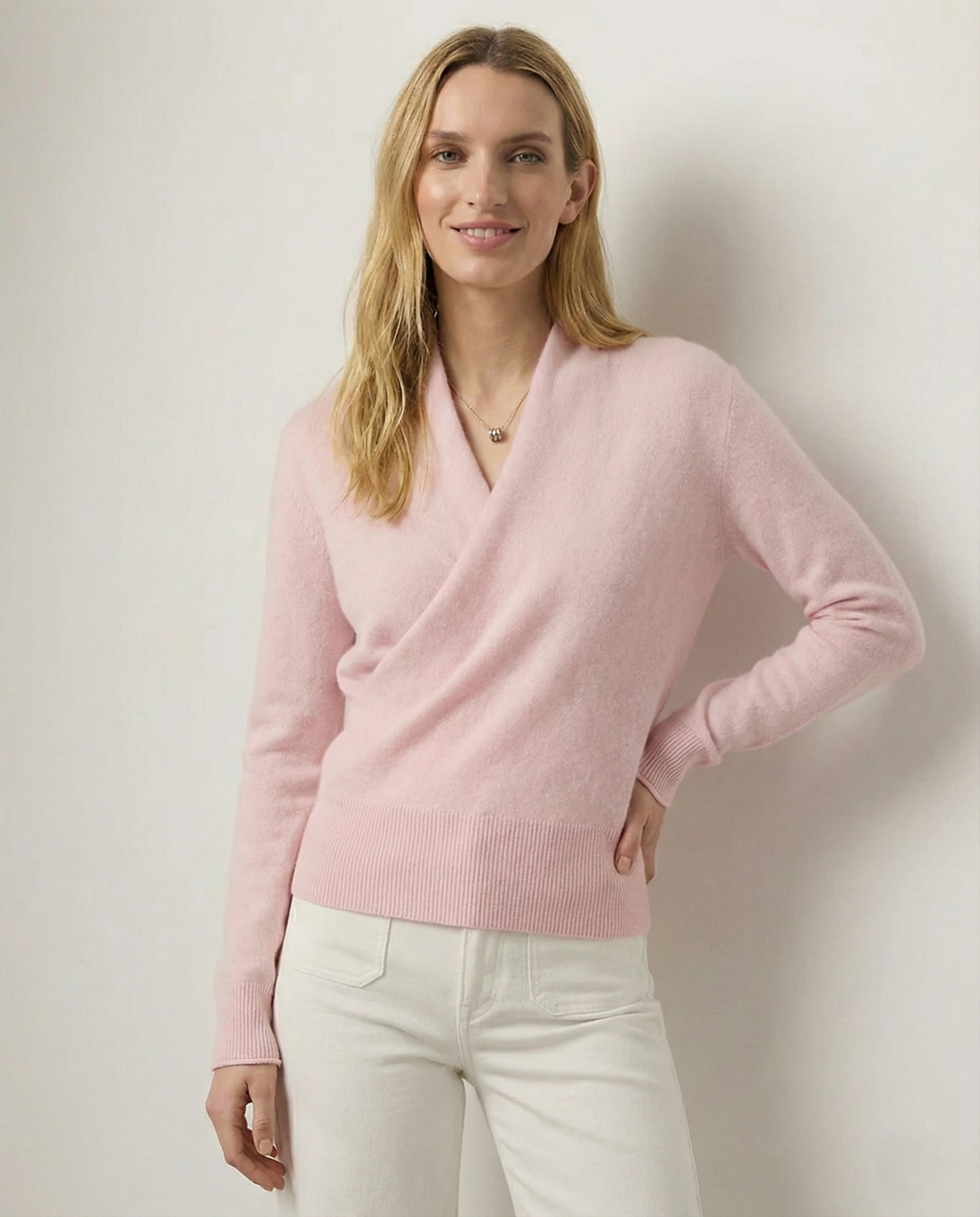 Cashmere Sweater with Crossover Collar