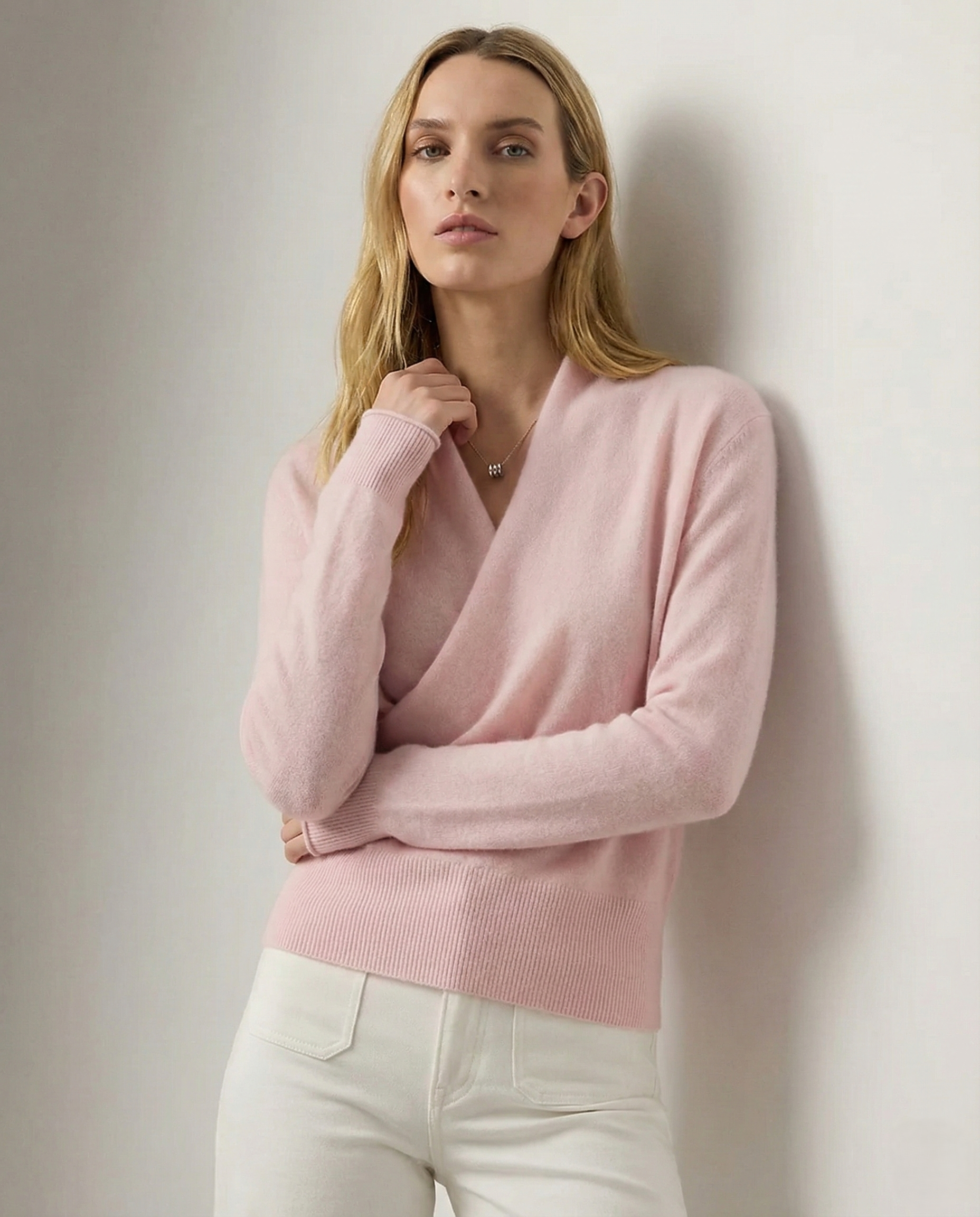 Cashmere Sweater with Crossover Collar