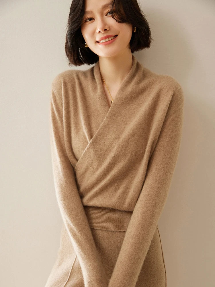 Cashmere Sweater with Crossover Collar