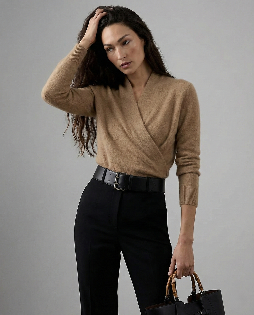 Cashmere Sweater with Crossover Collar