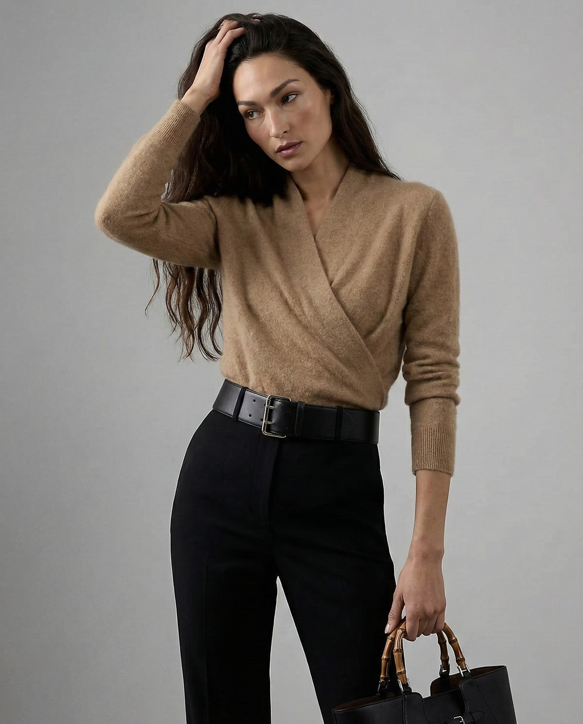 Cashmere Sweater with Crossover Collar